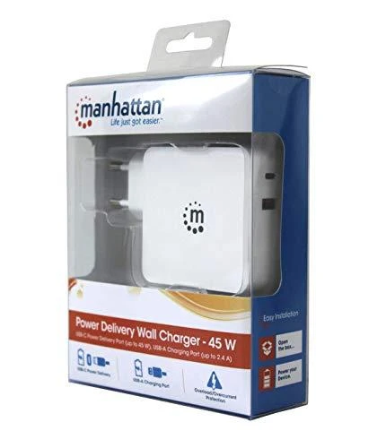 Manhattan kroviklis USB-C 5-20V iki 45W, USB-A 5V iki 2.4A baltas