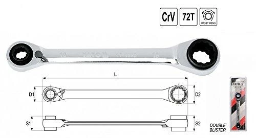 YATO KLUCZ NASADOWY Z GRZECHOTKĄ DWUSTRONNY 10x13-17x19mm