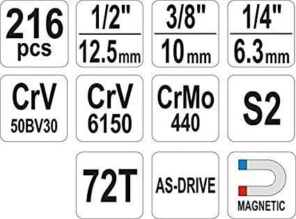 Įrankių rinkinys XXL Vorel 58700 - 1/4'', 3/8'', 1/2'' - 216 vnt