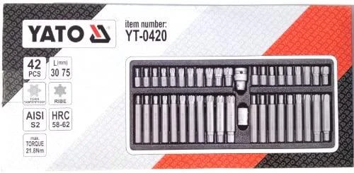 YATO TORX + RIBE GABALŲ RINKINYS 42 vnt. 0420
