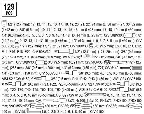 YATO Rinkinys NARZĘDZI 129 vnt. 1/2" / 3/8" / 1/4" XXL 38881