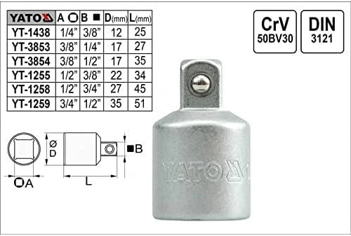 Yato Toya Sa Poland Adapteris galvutėms | Cr-V, 3/4"(F) x 1/2" (M) (YT-1259)
