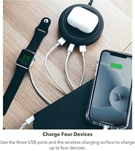 Mophie universalus belaidžio įkrovimo centras USB A 12 W, USB A 18 W, USB C 20 W (juoda)