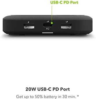 Mophie universalus belaidžio įkrovimo centras USB A 12 W, USB A 18 W, USB C 20 W (juoda)