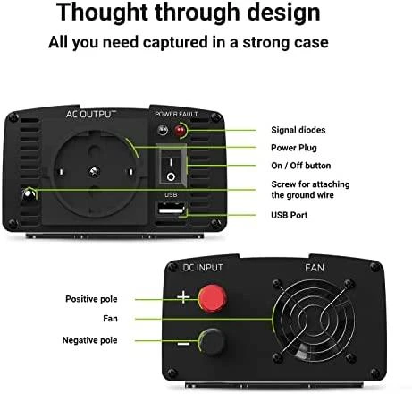 Green Cell Žalias Cell Inverteris 24V/230V 500W/1000W Sinusinė išėjimo įtampa Žalias Cell
