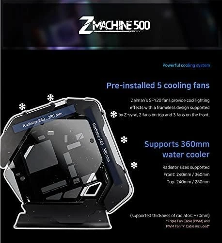 Zalman Z-Machine 500 Midi Tower vitrina, grūdintas stiklas – juodas