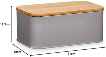 Bamboo Metalinė duonkepė su bambukine pjaustymo lentele, pilka, 2in1, ZELLER