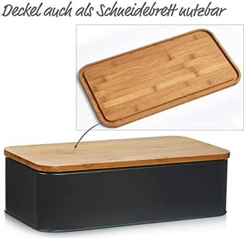 Bamboo Metalinė duonkepė su bambukine pjaustymo lentele, juoda, 2in1, ZELLER