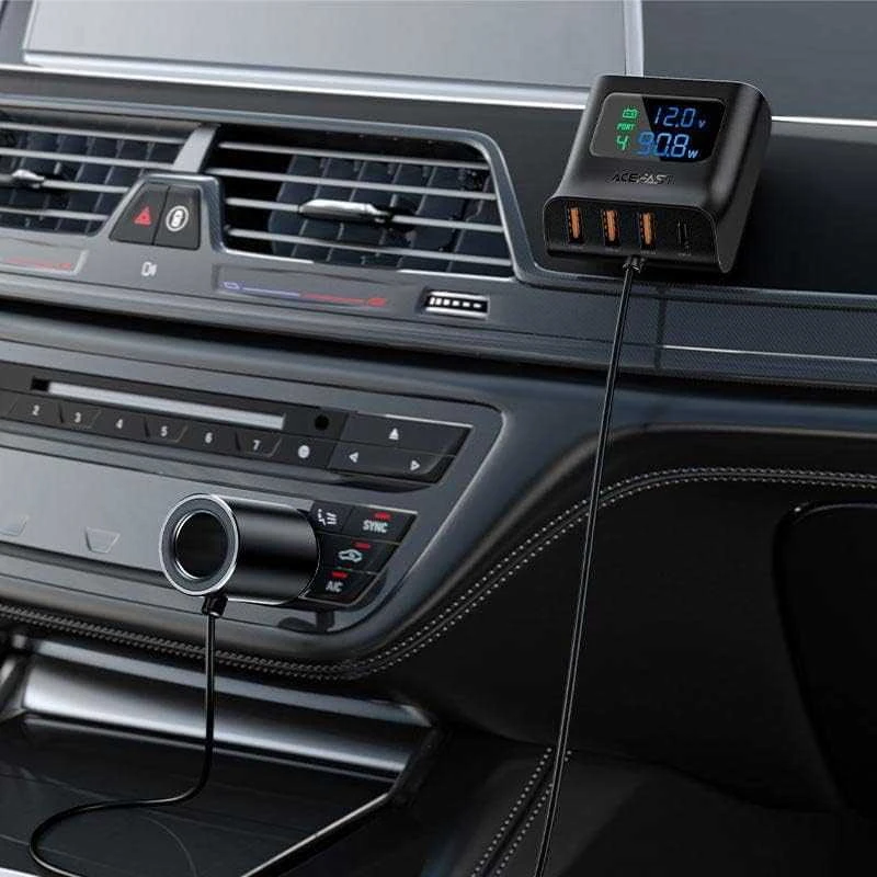 Automobilinis įkroviklis Acefast B8 90W Car HUB 3xUSB-A/Type-C juodas