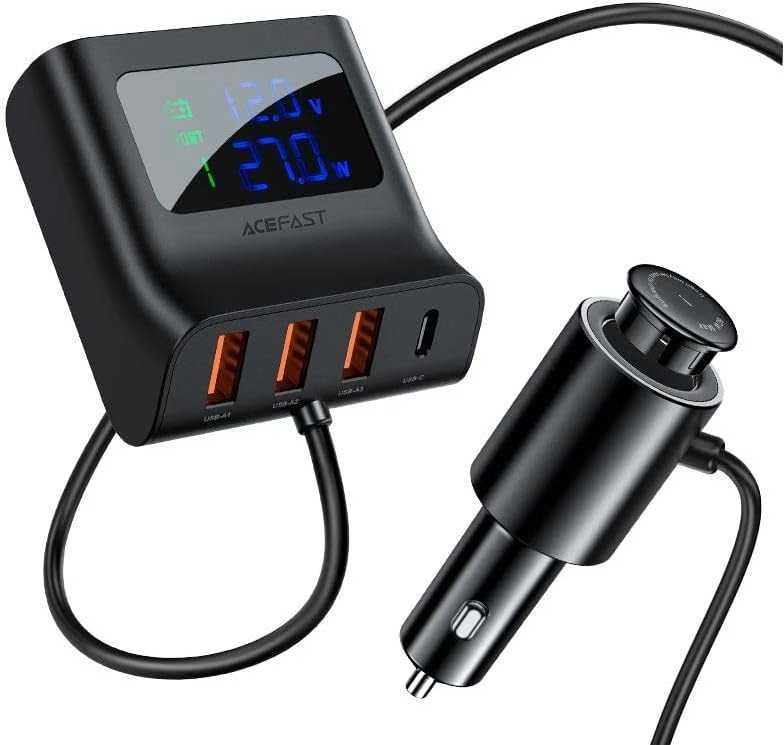 Automobilinis įkroviklis Acefast B8 90W Car HUB 3xUSB-A/Type-C juodas