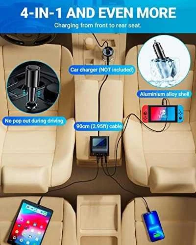 Automobilinis įkroviklis Acefast B8 90W Car HUB 3xUSB-A/Type-C juodas