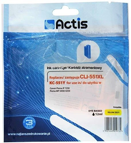 Rašalo kasetė - Actis KC-551Y Suderinama Su Canon CLI-551Y Geltona