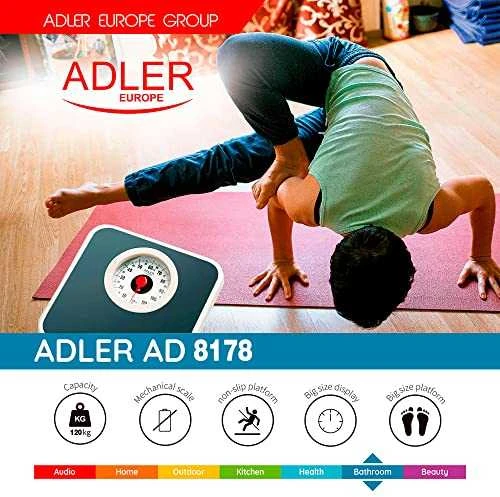 Virtuvinės svarstyklės Adler | Mechaninės vonios svarstyklės | AD 8178 | Didžiausias svoris (keliamoji galia) 120 kg | Tikslumas 1000 g | Juodas