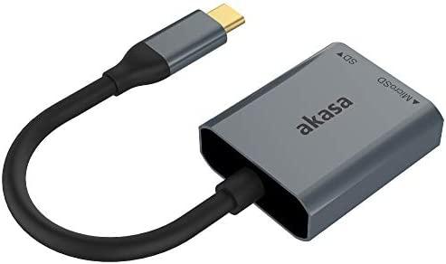 Akasa USB 3.2 Gen1 Type-C dvigubas kortelių skaitytuvas – sidabrinis