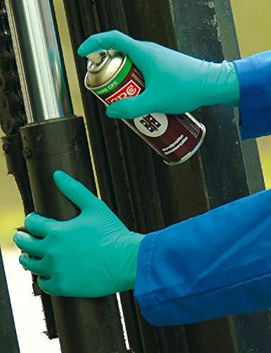 Vienkartinės nitrilinės pirštinės Ansell TouchNTuff 92-600, 100vnt, 0,12mm storio, L dydis (8,5-9), lygus delnas, žalios