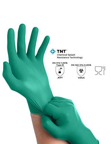 Vienkartinės nitrilinės pirštinės Ansell TouchNTuff 92-600, 100vnt, 0,12mm storio, L dydis (8,5-9), lygus delnas, žalios