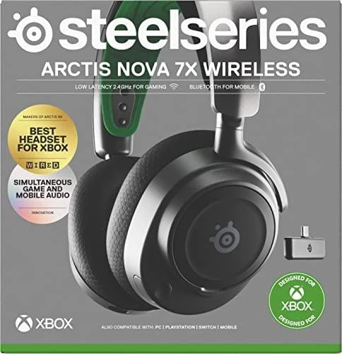 Belaidės ausinės su mikrofonu SteelSeries Arctis Nova 7X Over-Ear, Juodos/Žalios spalvos