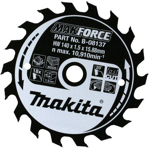 Makita T.C.T. pjūklas MAKFORCE 190X2X30mm 20° T12 B-08224 T.C.T • 190 x30 mm • T12 • 20° • Medienai