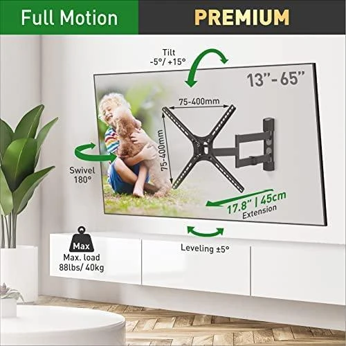 Laikiklis BARKAN BM343 13"-65" lygiam/lenktam TV, 4 lankstu, sieninis, juodas