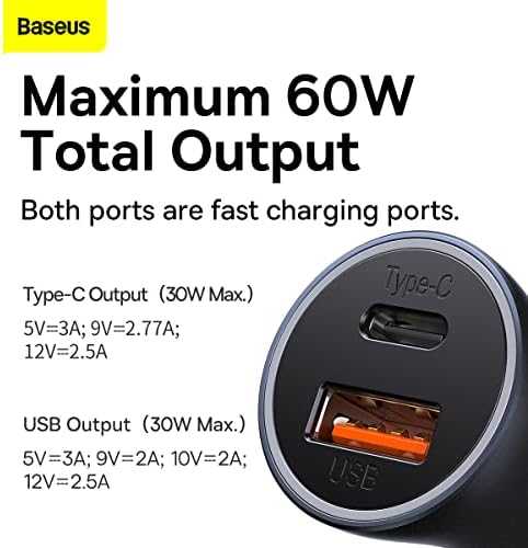 Automobilinis įkroviklis Baseus Golden Contactor Max USB + USB-C 60W - pilkas