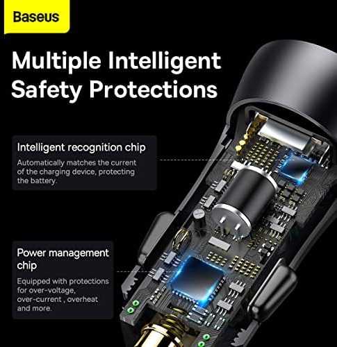 Automobilinis įkroviklis Baseus Golden Contactor Max USB + USB-C 60W - pilkas