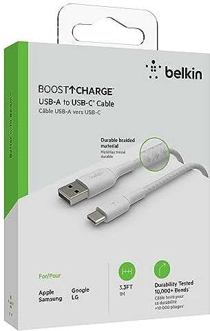 USB kabelis Belkin Boost Charge Braided USB-A to USB-C 1.0m baltas