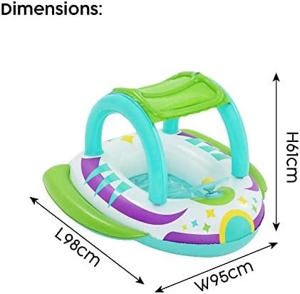 BESTWAY pripučiamas vaikiškas plaustas su stogeliu Space Splash, 1.07m x 1.12m, 34149