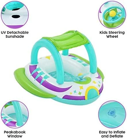 BESTWAY pripučiamas vaikiškas plaustas su stogeliu Space Splash, 1.07m x 1.12m, 34149