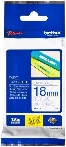 Brother TZE-243 Laminated Tape Mėlyna on Baltas, TZe, 8 m, 1.8 cm