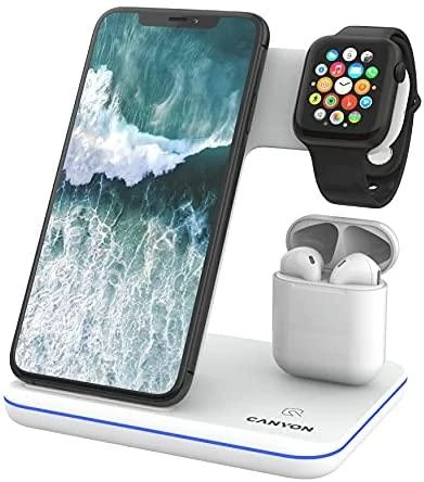 Universalus Belaidis įkroviklis Canyon 3in1 Wireless Charger WS-302, tinka vienu metu įkrauti Apple Watch, iPhone ir Airpods