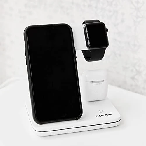 Universalus Belaidis įkroviklis Canyon 3in1 Wireless Charger WS-302, tinka vienu metu įkrauti Apple Watch, iPhone ir Airpods