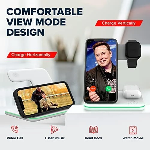 Universalus Belaidis įkroviklis Canyon 3in1 Wireless Charger WS-303, tinka vienu metu įkrauti Apple Watch, iPhone ir Airpods