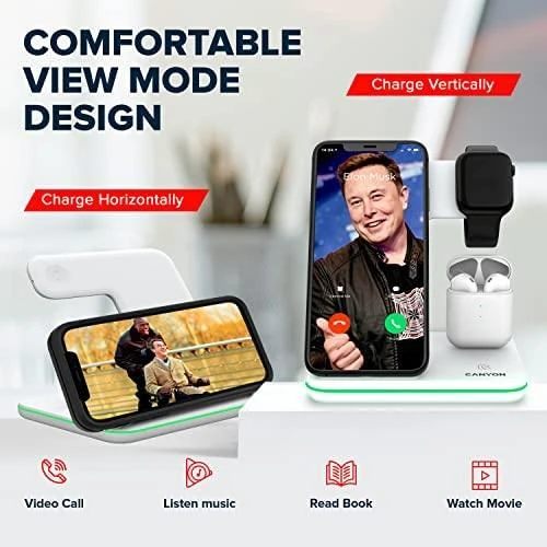 Universalus Belaidis įkroviklis Canyon 3in1 Wireless Charger WS-302, tinka vienu metu įkrauti Apple Watch, iPhone ir Airpods