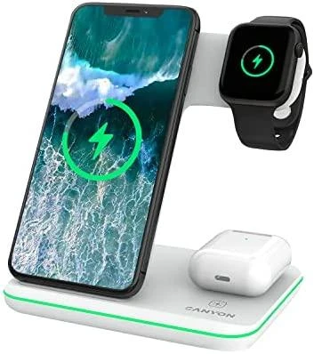 Universalus Belaidis įkroviklis Canyon 3in1 Wireless Charger WS-303, tinka vienu metu įkrauti Apple Watch, iPhone ir Airpods