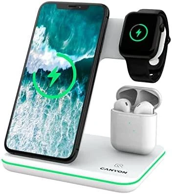 Universalus Belaidis įkroviklis Canyon 3in1 Wireless Charger WS-302, tinka vienu metu įkrauti Apple Watch, iPhone ir Airpods
