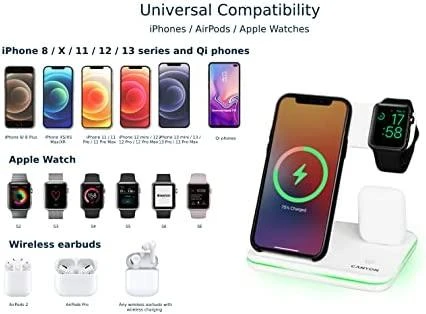 Universalus Belaidis įkroviklis Canyon 3in1 Wireless Charger WS-302, tinka vienu metu įkrauti Apple Watch, iPhone ir Airpods