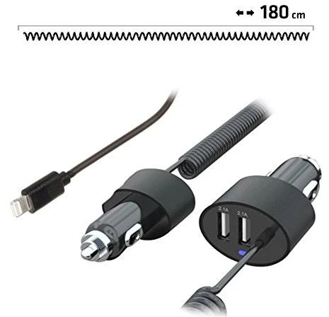 Maclean MCE76 37545 Automobilinis įkroviklis 2xUSB, 5.2A, „Lightning“ spiralė 1.8m