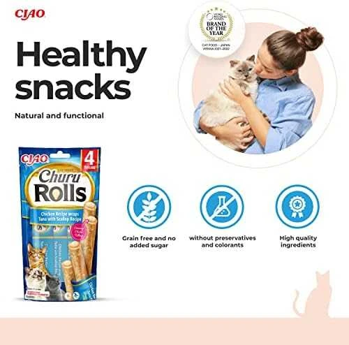 Inaba Churu Cat skanėstas Rolls vištienos tuno šukutės (4 lazdelės) 40g
