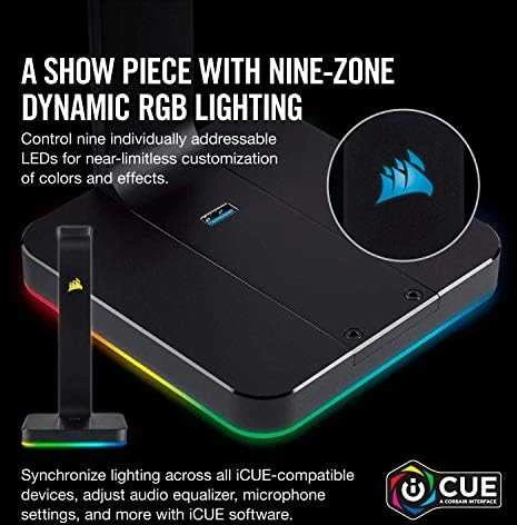 Ausinių stovas Corsair ST100 RGB Premium su 7.1 Erviniu Garsu