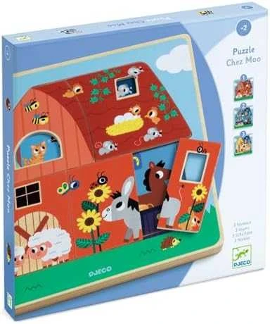 Djeco 3 sluoksnių medinė dėlionė - Pas Moo ( DJ01482 )