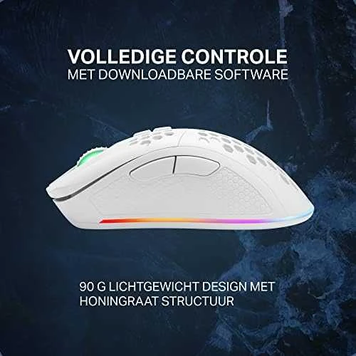 Belaidė itin lengva žaidimų pelė DELTACO GAMING Baltas LINE 70g svorio, RGB, SPCP6651, 400-6400 DPI, 1000 Hz, balta / GAM-120-W