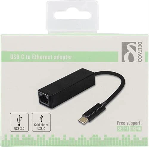 Deltaco tinklo adapteris USB-C į RJ45 pakuotėje