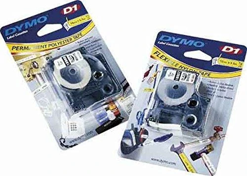 D1 ženklinimo juosta „flex nylon“ 19mm, juoda, balta, juodas tekstas ant baltos juostos, 3,5 m DYMO / 16958