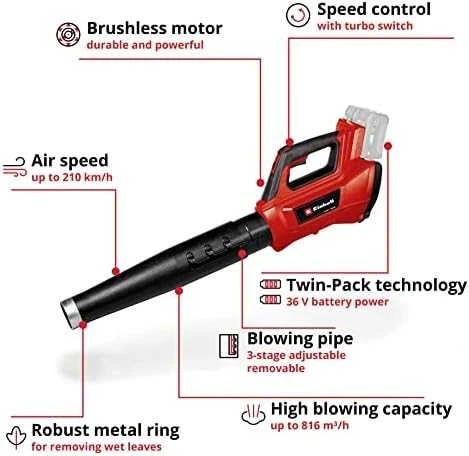 Akumuliatorinis pūstuvas Einhell GE-LB 36/210 Li E-Solo; 2x18 V (be akumuliatoriaus ir pakrovėjo)