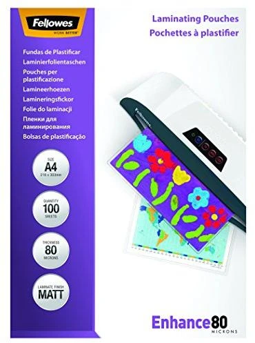 Fellowes Matt laminavimo maišeliai 80 mikronų, A4 100 pak