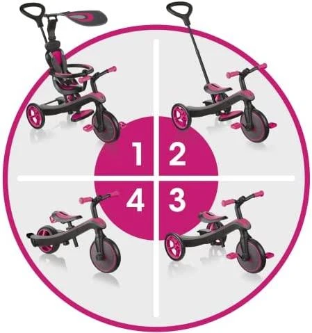 Daugiafunkcinis triratukas Globber Explorer Trike 4in1, rožinis 632-110