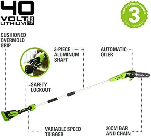 Greenworks Grandininė aukštapjovė G40PSF 20 cm, 40V, be akumuliatoriaus ir kroviklio
