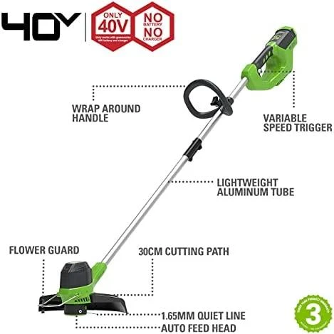 Akumuliatorinė žoliapjovė Greenworks G40LT, 40V, be akumuliatoriaus ir kroviklio