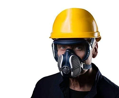 Pilnos veido apsaugos kaukė su šviesiu statybiniu šalmu