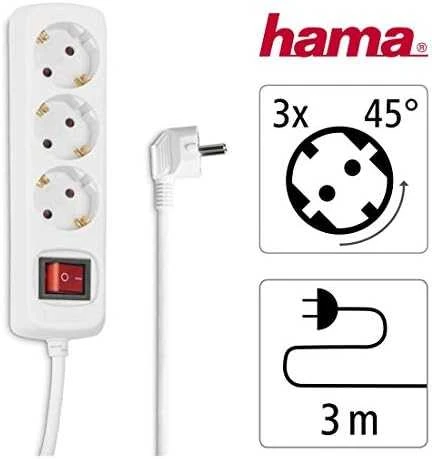 Prailginamasis laidas Hama 3 krypčių, jungiklis, 3m, Baltas